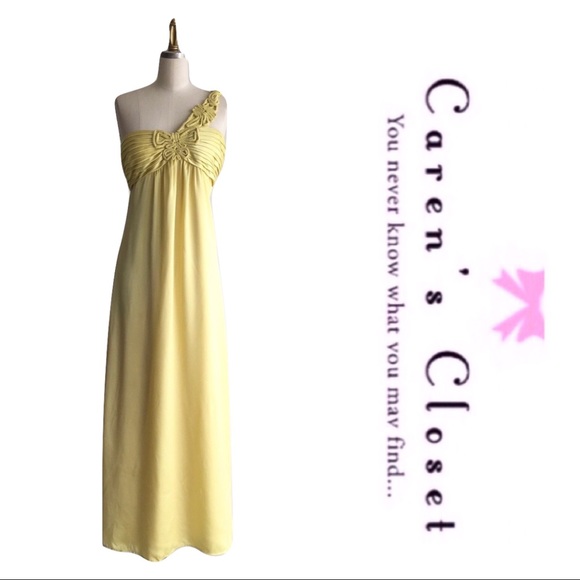 Vintage Dresses & Skirts - Vintage Lemon Yellow One Shoulder Maxi Dress